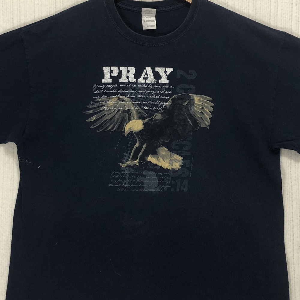 Gildan Mens Pray 2 Chronicles 7:14 Eagle Graphic T-Shirt Navy Blue XL